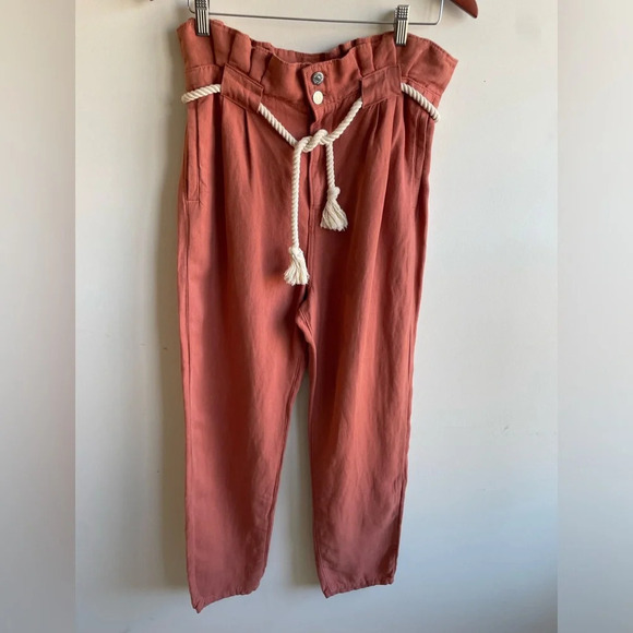VERONICA BEARD||Karter Belted Linen-Cotton Paper Bag Pants,Worn Once Size 8 - Picture 2 of 11